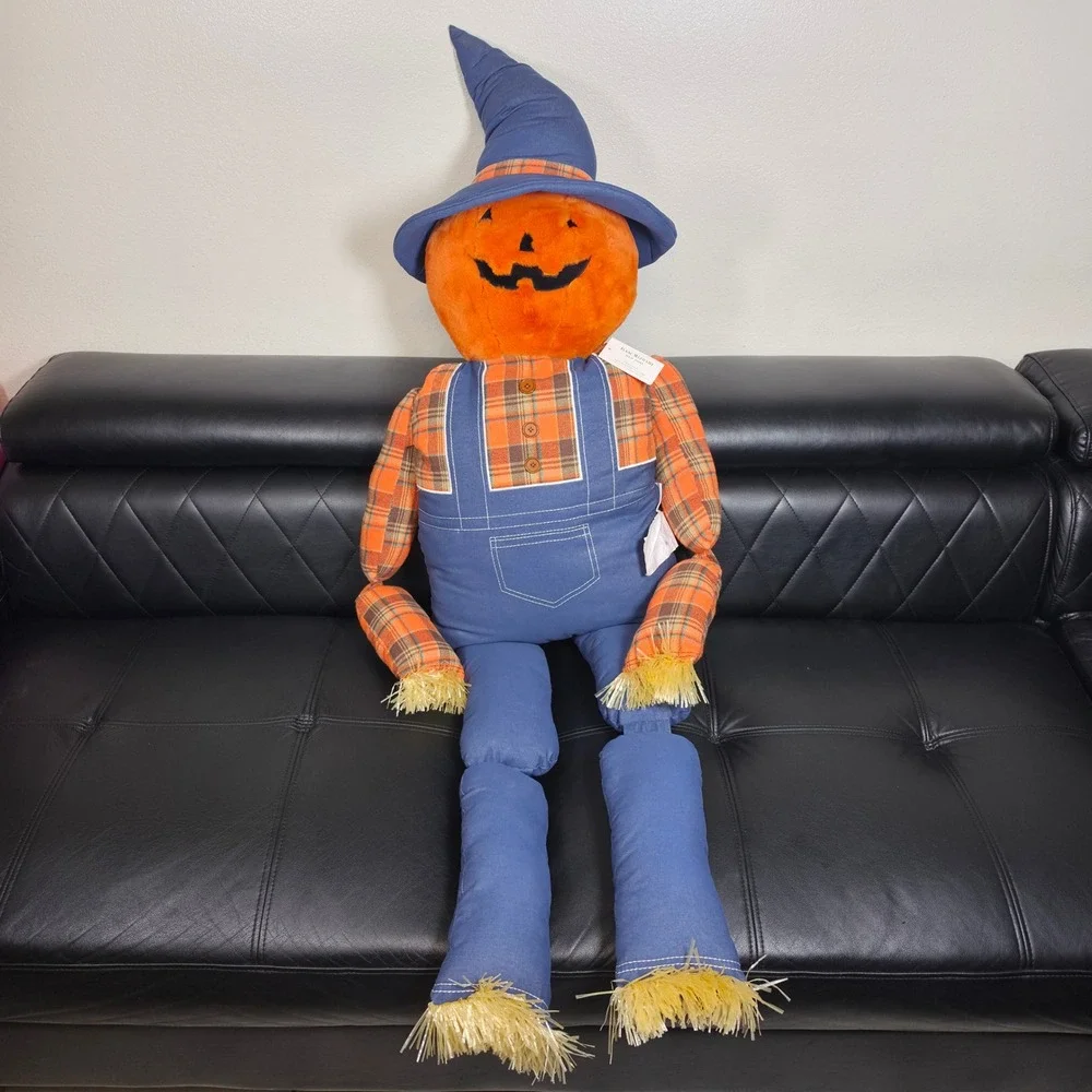 Isaac Mizrahi Halloween Scarecrow Pumpkin Plush Decorative Pillow 5' NWT